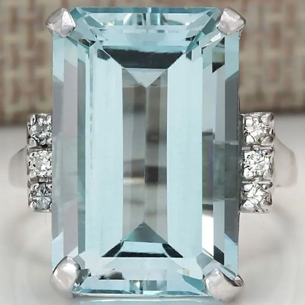 🔹New Beautiful 925 Silver Aquamarine Ring 🔹
